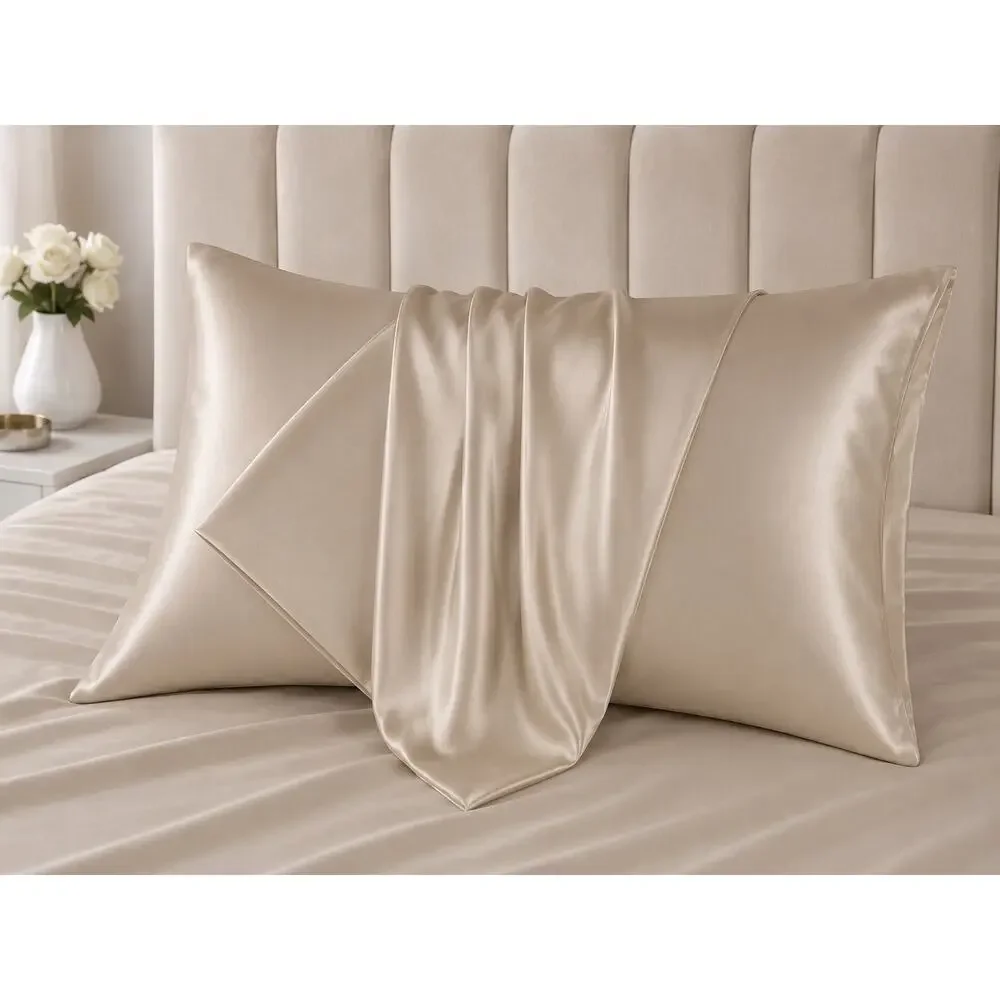 NEW Queen Size Satin Pillowcases Set of 2  Khaki Silky Soft